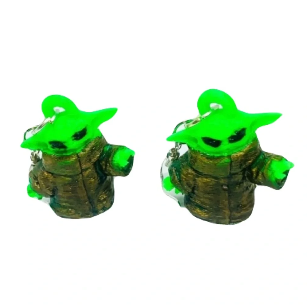 New S925 Sterling Silver Handmade Baby Yoda Earrings 3D Printed Hand Painted